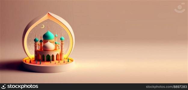 Illustration of Mosque for Eid Ramadan Islmic Celebration Banner with Copy Space