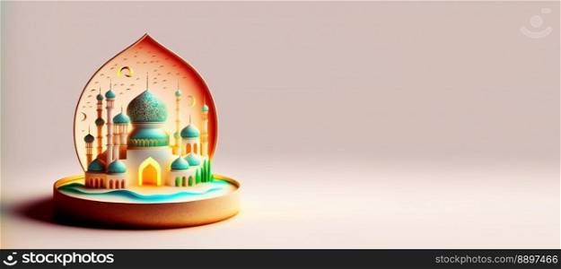 Illustration of Mosque for Eid Ramadan Islmic Celebration Banner with Empty Space