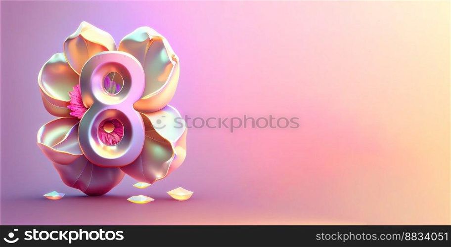 Illustration of number 8 and floral decoration for background and banner for 8th march women&rsquo;s day with copy space