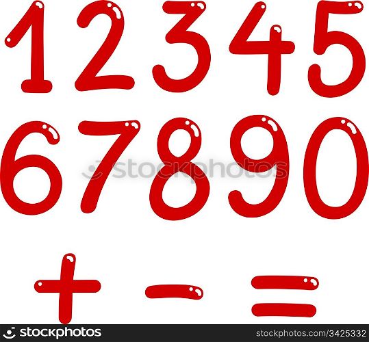 illustration of numbers from zero to nine and math symbols