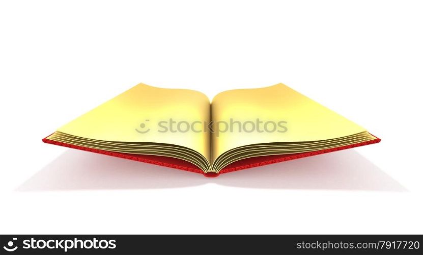 Illustration of opened book with gold pages against white background.. Opened Book Illustration