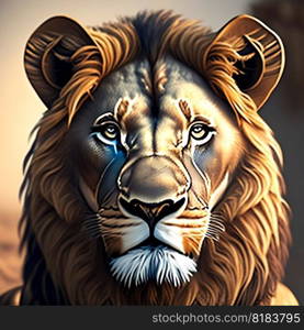 Illustration of Portrait of a big male lion. AI generated.