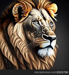 Illustration of Portrait of a big male lion. AI generated.