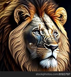 Illustration of Portrait of a big male lion. AI generated.
