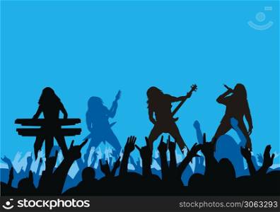 Illustration of rock musicians silhouette on concert
