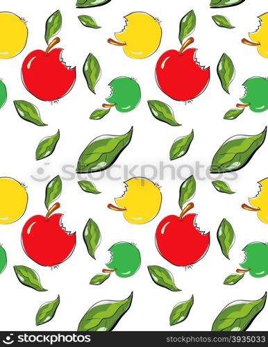 Illustration of seamless pattern with doodle apples on white background