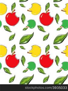 Illustration of seamless pattern with doodle apples on white background