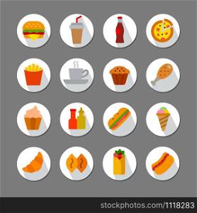 illustration of set fast food flat icons and signs. fast food flat icons