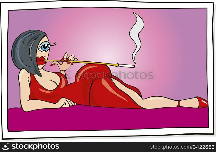 Illustration of Sexy Woman in Red Dress