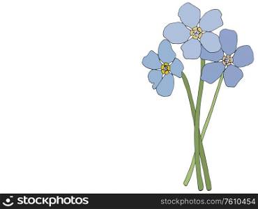 Illustration of simple and beautiful violet flowers isolated over white background