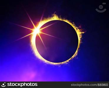 illustration of solar eclipse, enlarged view in the Universe