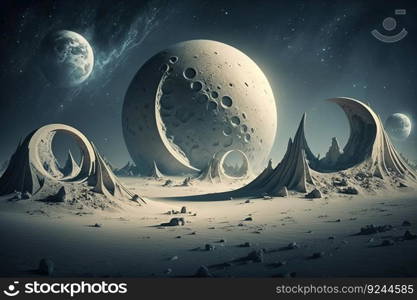 Illustration of space base on moon for astronauts on background of planet. Modern technologies for the study of the universe. AI generated.. Illustration of space base on moon for astronauts on background of planet. AI generated.