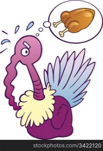 Illustration of terrified turkey before thanksgiving day
