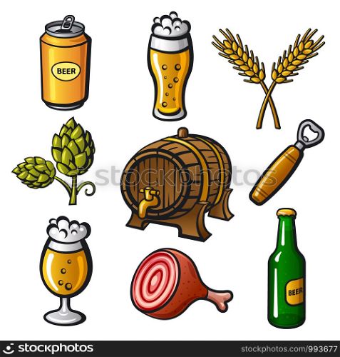 illustration of the beer drinks and snacks icons. beer drinks icons