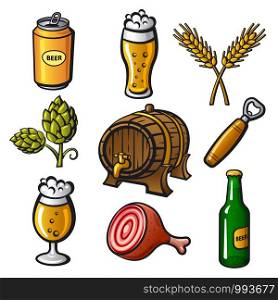 illustration of the beer drinks and snacks icons. beer drinks icons
