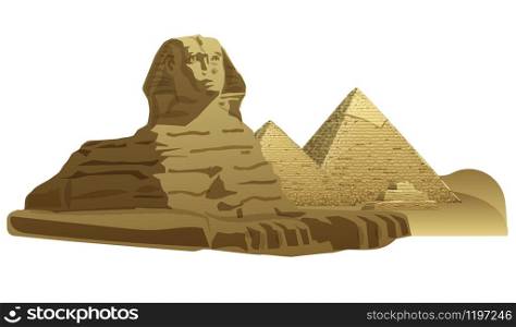 illustration of the egyptian sphinx sculpture and pyramids. egyptian sphinx sculpture