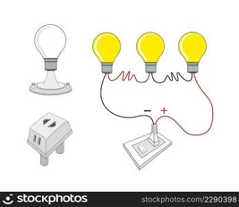 Illustration of The Lighting Circuit or Working Principle of Light Bulbs.