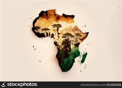 Illustration of the map of the African continent with colors. Generative AI