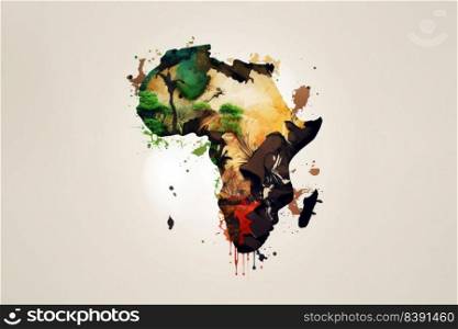 Illustration of the map of the African continent with colors. Generative AI