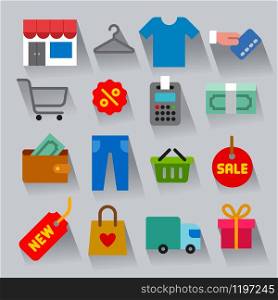 illustration of the set shopping and sale flat icons. shopping flat icons