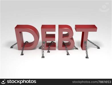 Illustration of the word Debt chained to the ground