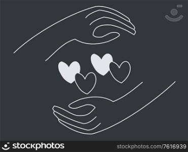 Illustration of two hands around hearts in different colors - Racism and equality concept - Black Lives Matter
