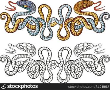 Illustration of two snakes tattoo design