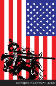 Illustration of US marine in front of the USA flag. Illustration of US marine