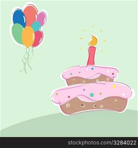 illustration of vector birthday with cakes candles and balloons