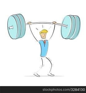 illustration of vector body builder while lifting weights on an isolated background