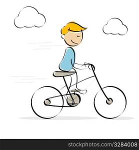 illustration of vector kid riding bicycle on an isolated background
