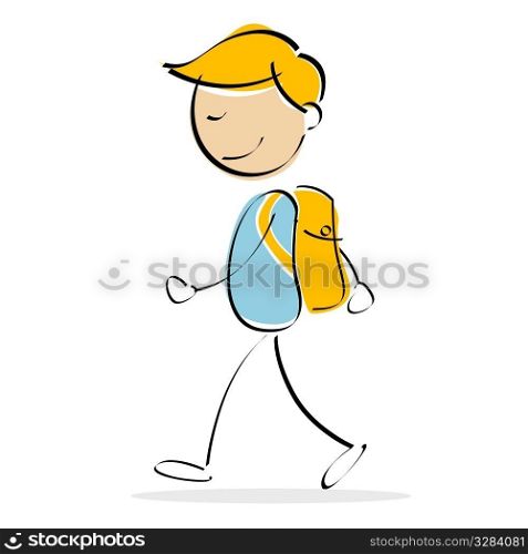 illustration of vector kid walking while carrying school bag