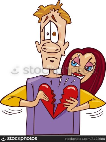Illustration of woman breaking heart of man