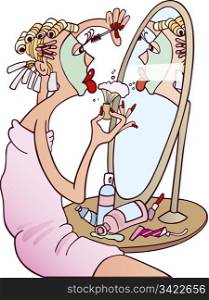 Illustration of woman doing make-up