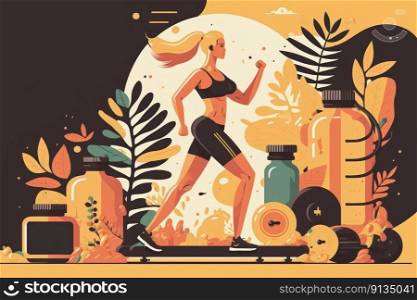 Illustration of Woman Running for Exercise Created with Generative AI Technology