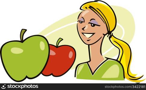 illustration of woman with apples