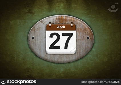 Illustration old wooden calendar with April 27.