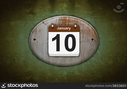 Illustration old wooden calendar with January 10.