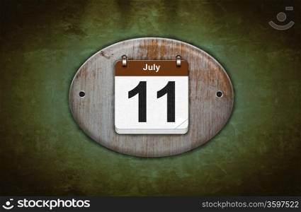 Illustration old wooden calendar with July 11.