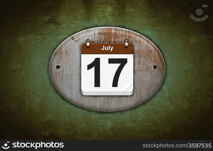 Illustration old wooden calendar with July 17.