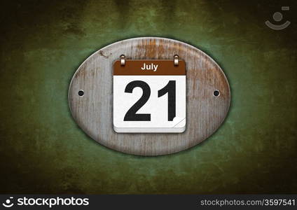 Illustration old wooden calendar with July 21.