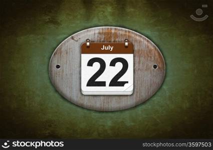 Illustration old wooden calendar with July 22.