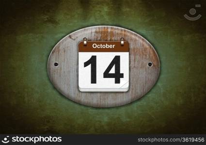 Illustration old wooden calendar with October 14.