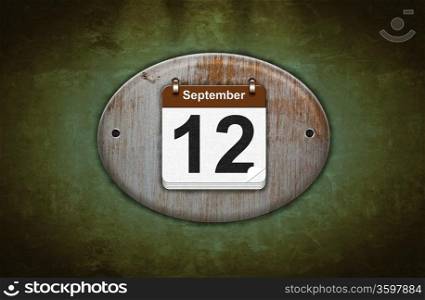Illustration old wooden calendar with September 12.