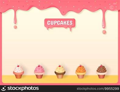 Illustration vector of cupcakes menu decorated with strawberry creamy frame
