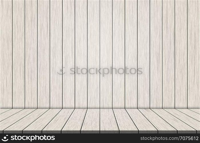 illustration white wooden floorboards on white wood wall for montage your product