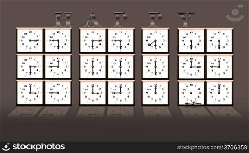 Illustration with 2014 time clock on white background.