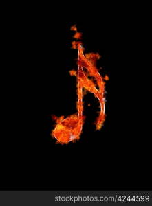 Illustration with a burning musical note on black background.
