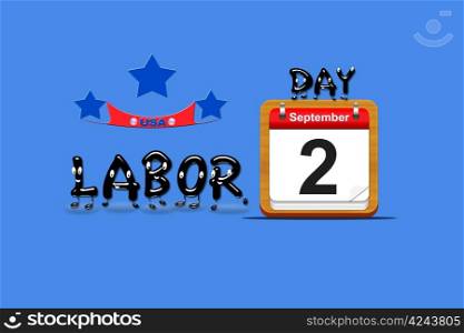 Illustration with a labor day calendar on a blue background.