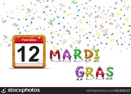 Illustration with a mardi gras calendar 2013 on a white background.
